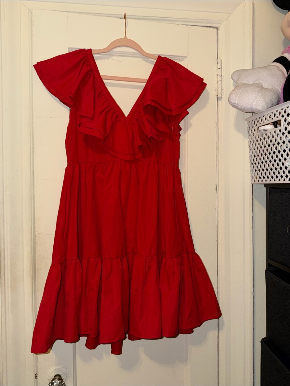 Red Ruffle V-Neck Dress